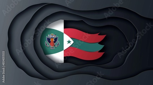 digitally rendered image of the flag of Bioko, with a paper art style. The flag is set against a black background. photo