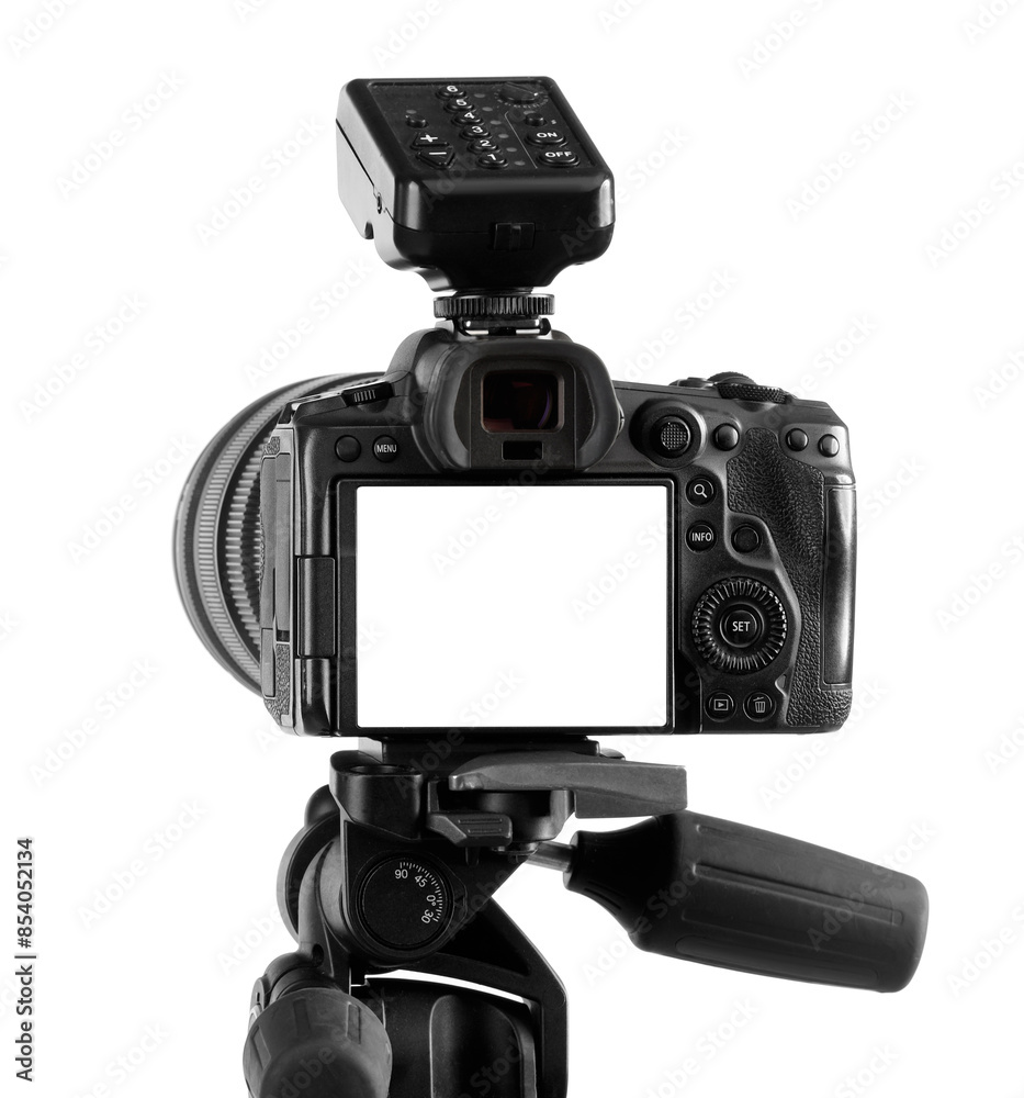 Professional camera isolated on white. Photo studio equipment Professional camera isolated on white. Photo studio equipment