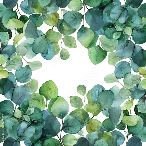 captivating watercolor border frame with eucalyptus twigs isolated against transparent background