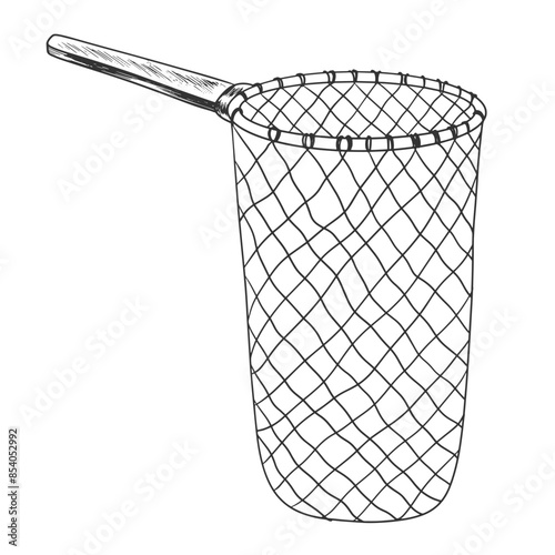 Sketch style fishing net. Hand drawn illustration of net for fishing