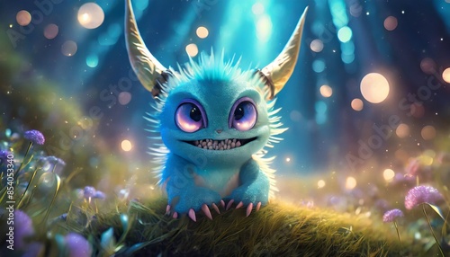 blue monster with a smile