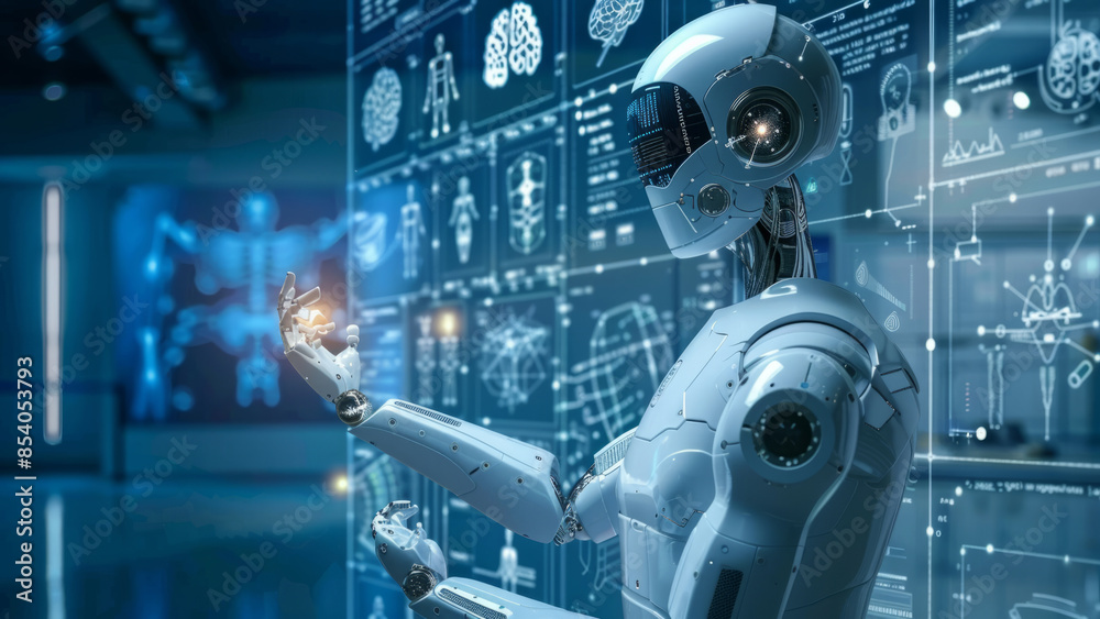 An advanced AI robot interacts with a digital interface, showcasing the cutting-edge technology and innovation in the field of artificial intelligence and robotics.
An advanced AI robot interacts with a digital interface, showcasing the cutting-edge technology and innovation in the field of artificial intelligence and robotics.