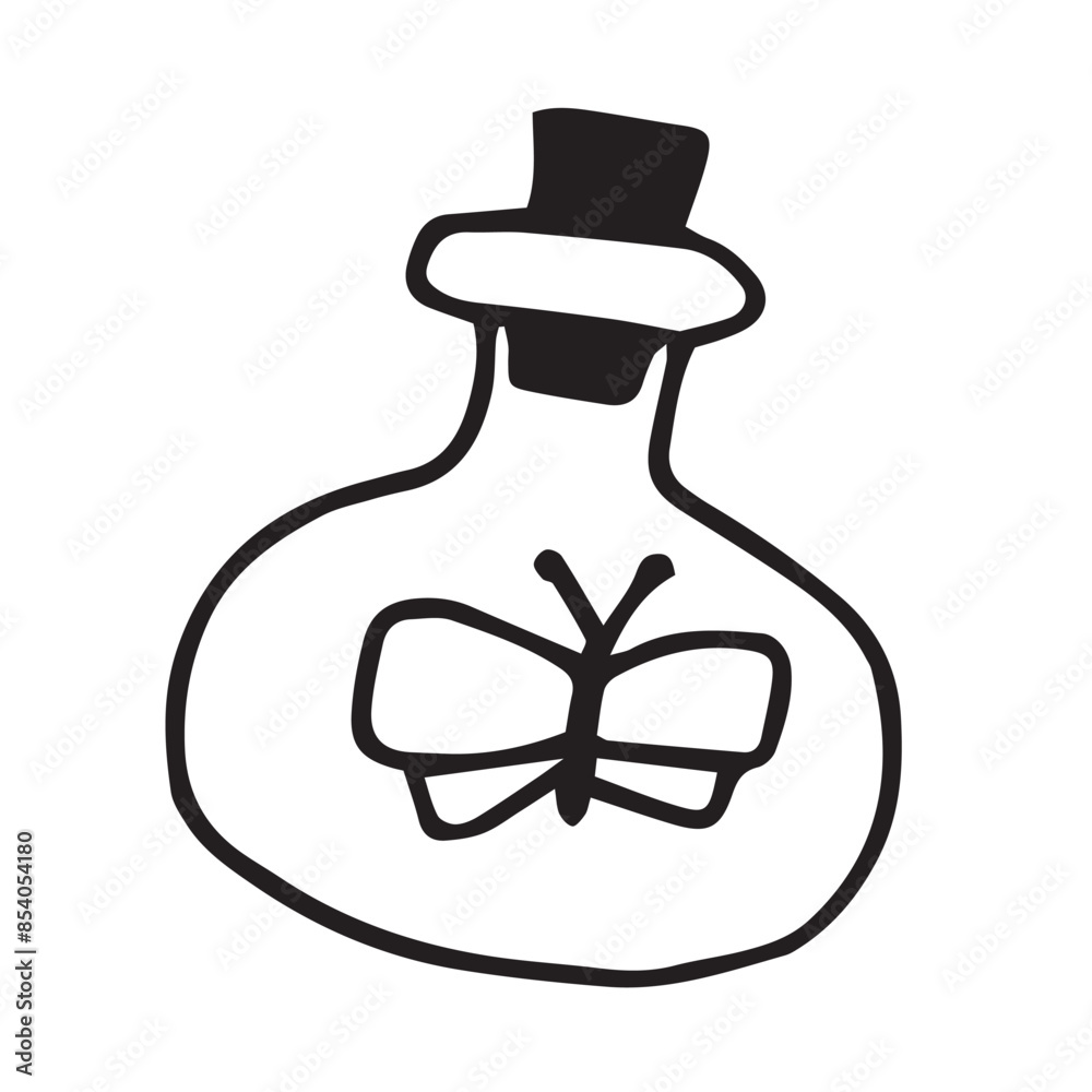 vector line drawing. glass bottles with potions. drawing in vintage style black and white graphics. vessels isolated on white background. symbol of magic, witchcraft, alternative medicine, esotericism vector line drawing. glass bottles with potions. drawing in vintage style black and white graphics. vessels isolated on white background. symbol of magic, witchcraft, alternative medicine, esotericism