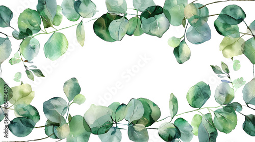 captivating watercolor border frame with eucalyptus twigs isolated against transparent background