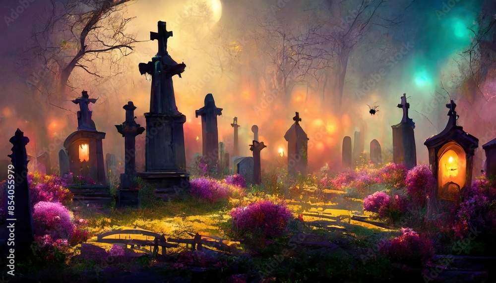 halloween background with cemetery halloween background with cemetery