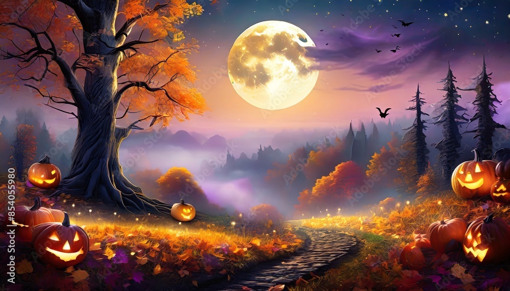 halloween landscape with moon halloween landscape with moon