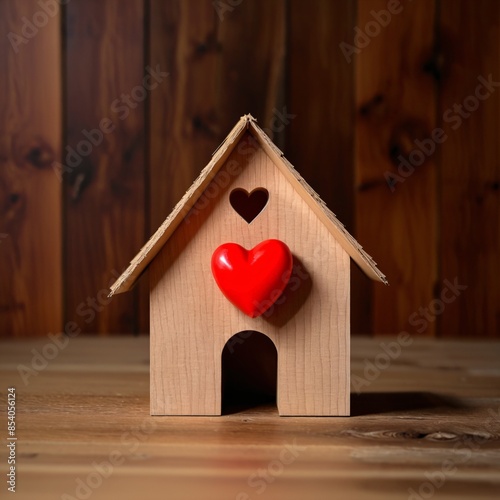 wooden house with red heart