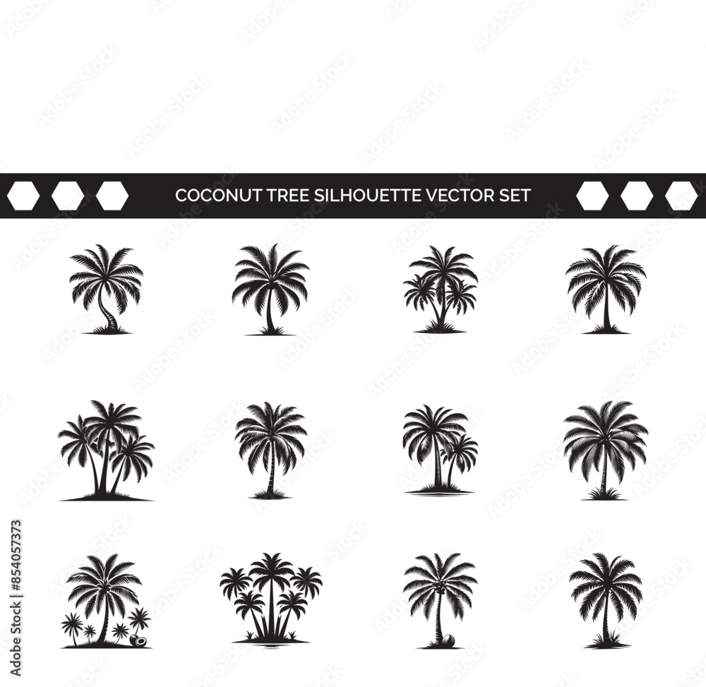 Obraz premium Coconut Tree Silhouette Vector Illustration