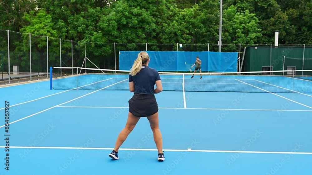 Professional tennis players playing the tennis on outside court Professional tennis players playing the tennis on outside court