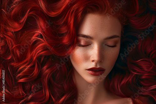 burgundy red wavy female hairstyle © Riverland Studio