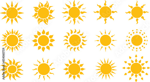 Set of yellow sun icons