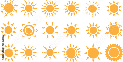 Set of yellow sun icons