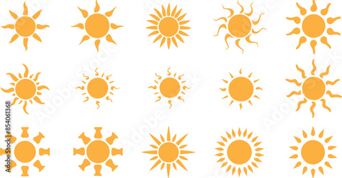 Set of yellow sun icons