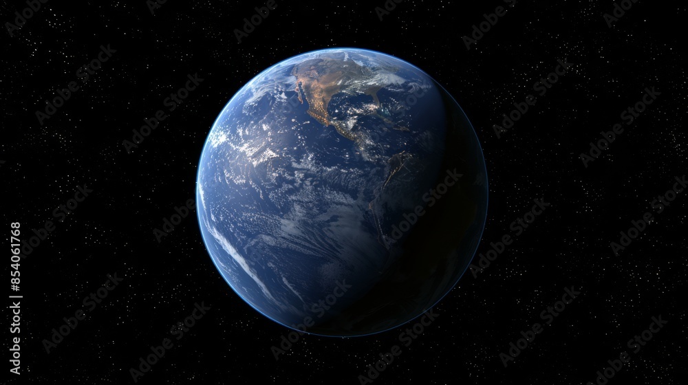 3d blue earth globe with continent borders against starry space background in vibrant detail