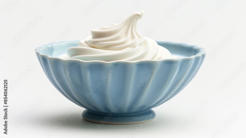Blue bowl with yogurt cream with isolated background Blue bowl with yogurt cream with isolated background