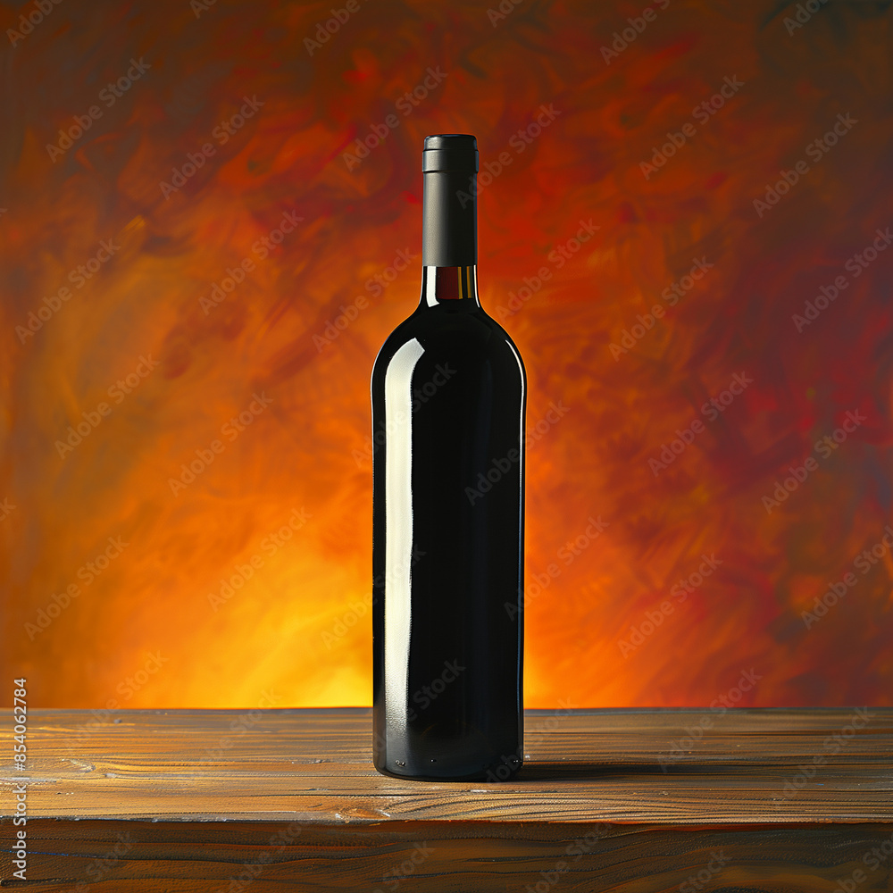 Elegant Red Wine Bottle on Wooden Table with Warm Background, Classic Beverage Photography for Wine Advertisements, Poster, 4K Wallpaper Elegant Red Wine Bottle on Wooden Table with Warm Background, Classic Beverage Photography for Wine Advertisements, Poster, 4K Wallpaper