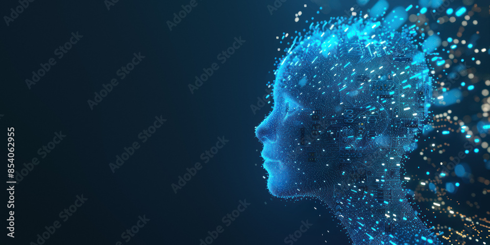 Exploding blue particles from a digital cube Exploding blue particles from a digital cube