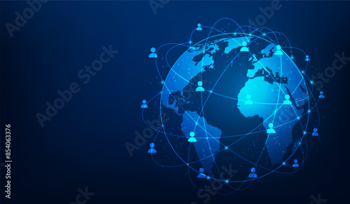 global people communication and connection social network technology. internet big data customer on blue dark background. Human resources. vector illustration fantastic.