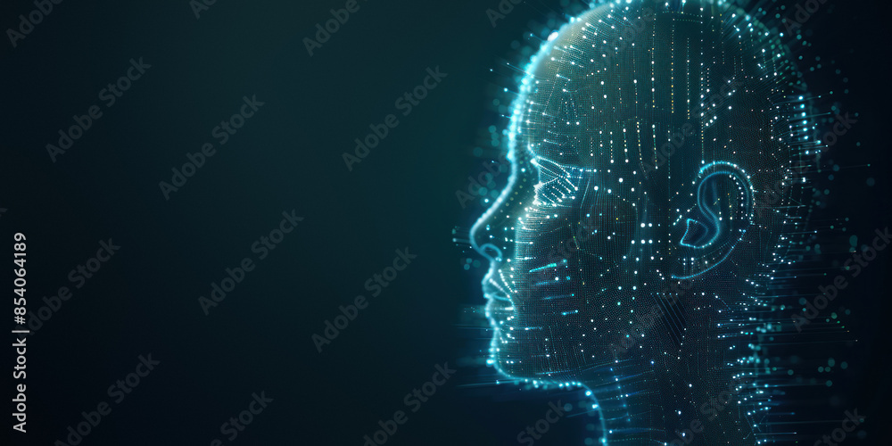 Obraz premium Digital human head profile with glowing lines