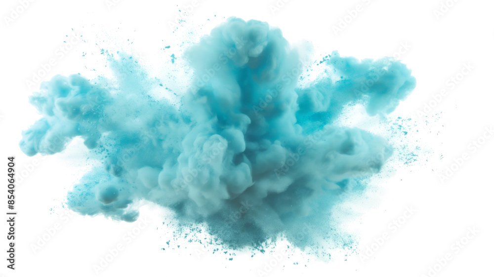 Fototapeta premium Dry Soil explosion with dirt and cloud smoke. Isolated on white background. Dirty ground abstract spread with flying particles