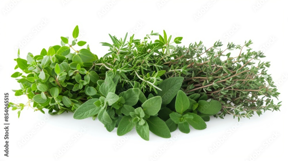 Fresh lemon thyme close up on a white background Fresh lemon thyme close up on a white background
