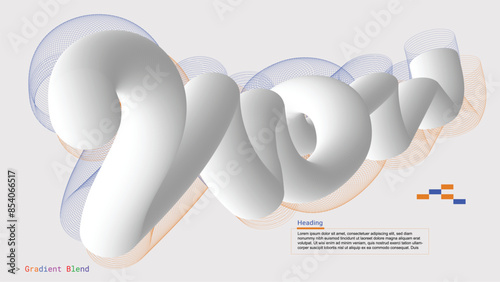 Abstract white curve gradient line blend on white background. 3D element gradient line blend template for web, card, brochure, poster or advertising.