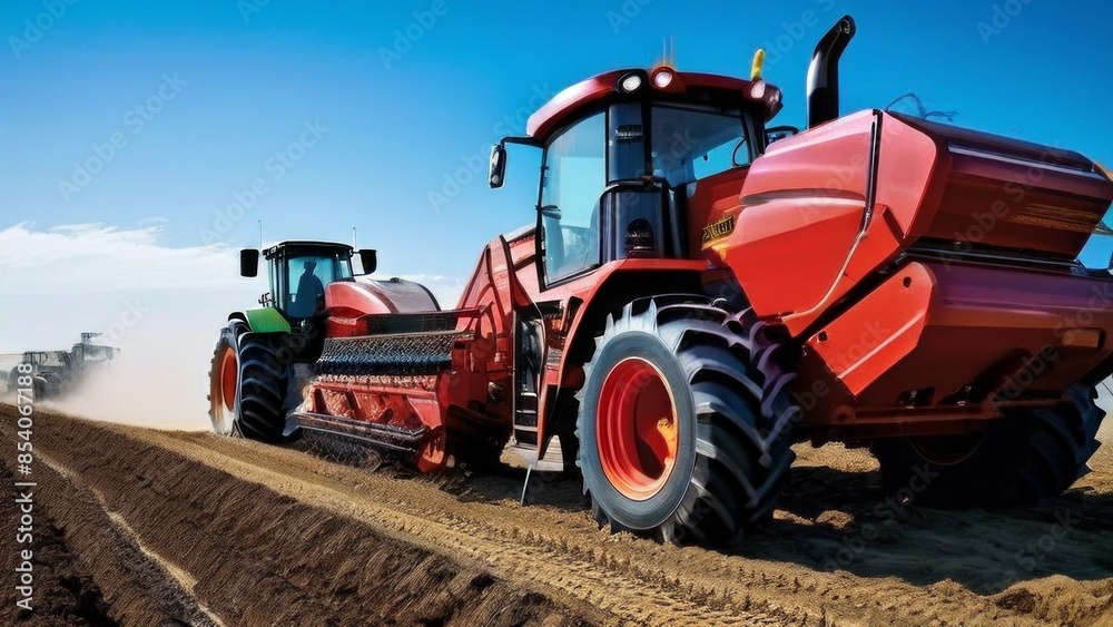 the combine harvester in the field during the harvesting process. The machine is large and modern, with a prominent cutting mechanism at the front. The field is green and lush, the combine harvester in the field during the harvesting process. The machine is large and modern, with a prominent cutting mechanism at the front. The field is green and lush,
