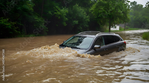 Car drowning in flood water
