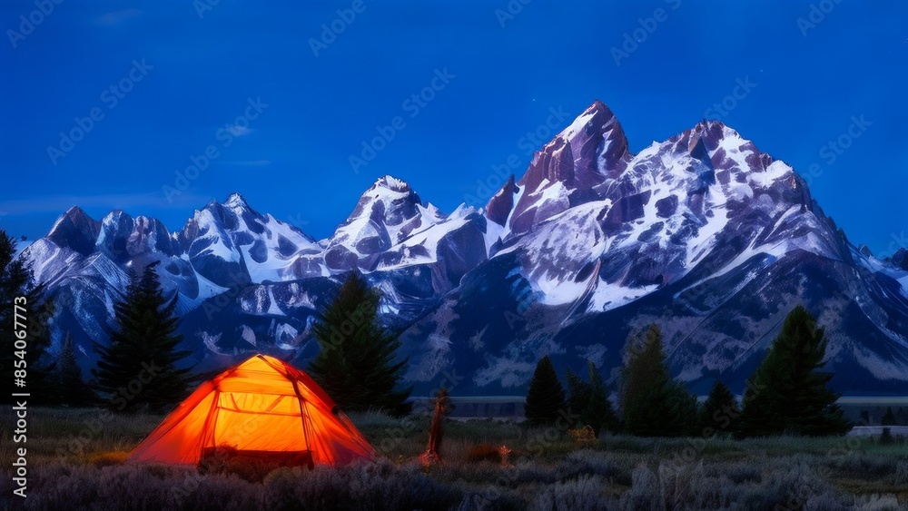 Of course! This image depicts a breathtaking landscape during sunset. It shows mountains with sharp peaks covered in snow colored in shades of orange, pink and purple. Ahead is a quiet river Of course! This image depicts a breathtaking landscape during sunset. It shows mountains with sharp peaks covered in snow colored in shades of orange, pink and purple. Ahead is a quiet river