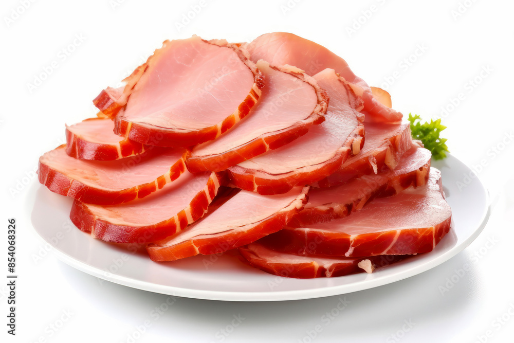 Cured Meat Italian ham sliced cutout minimal isolated on white background. Spanish Cures meat. Italian slices of coppa, ham. Realistic, detailed for grocery product advertising. Cured Meat Italian ham sliced cutout minimal isolated on white background. Spanish Cures meat. Italian slices of coppa, ham. Realistic, detailed for grocery product advertising.