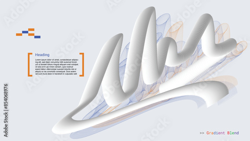 Abstract white curve gradient line blend on white background. 3D element gradient line blend template for web, card, brochure, poster or advertising.