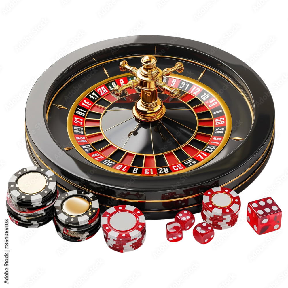 Casino Roulette Wheel with Chips and Dice and Transparent Background
Casino Roulette Wheel with Chips and Dice and Transparent Background