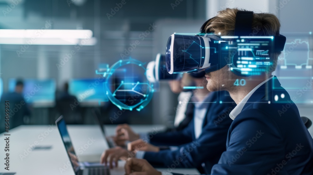 A conceptual image depicting professionals using AI-powered virtual reality A conceptual image depicting professionals using AI-powered virtual reality
