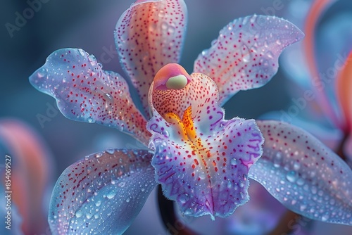 Orchid with Dew Drops - Closeup