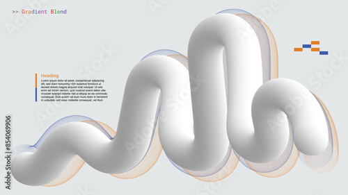 Abstract white curve gradient line blend on white background. 3D element gradient line blend template for web, card, brochure, poster or advertising.