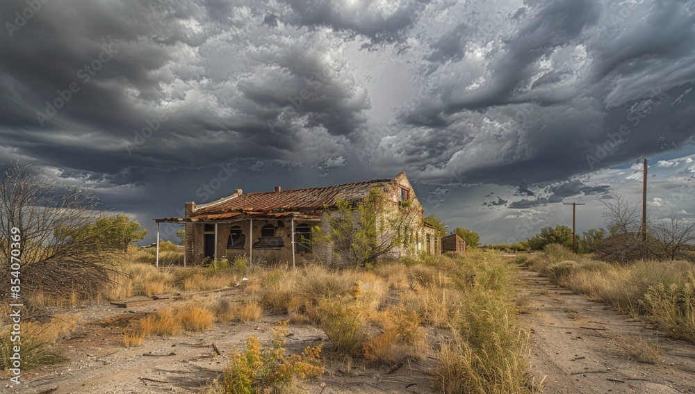 A house in the desert with a cloudy sky above it. Generate AI image A house in the desert with a cloudy sky above it. Generate AI image