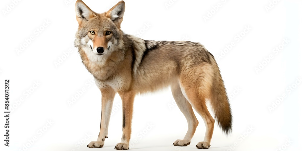Obraz premium Coyote (Canis lupus) on a white background. Concept Wildlife Photography, Animal Portraits, Nature Shots, Studio Shoot, Wildlife Conservation