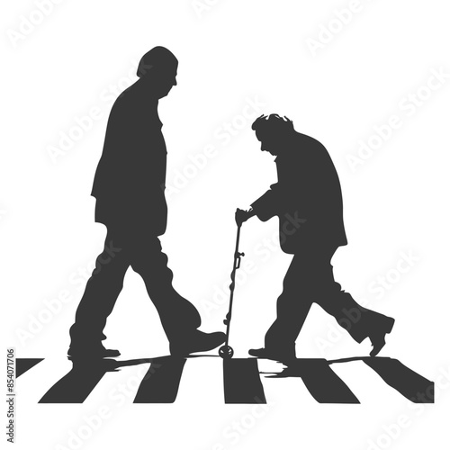 Elderly Crossing: Silhouette of Two People on Zebra Crossing.