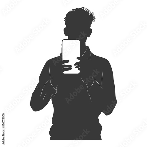 Silhouetted Man Holding Up Tablet: Modern Communication, Digital Connection.