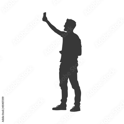 silhouette man taking selfie photo on smartphone with poses black color only