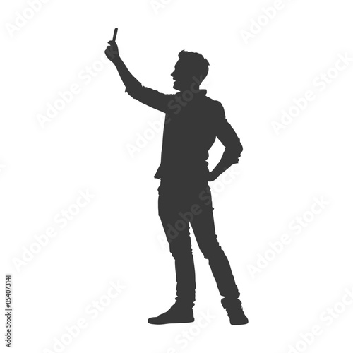 silhouette man taking selfie photo on smartphone with poses black color only