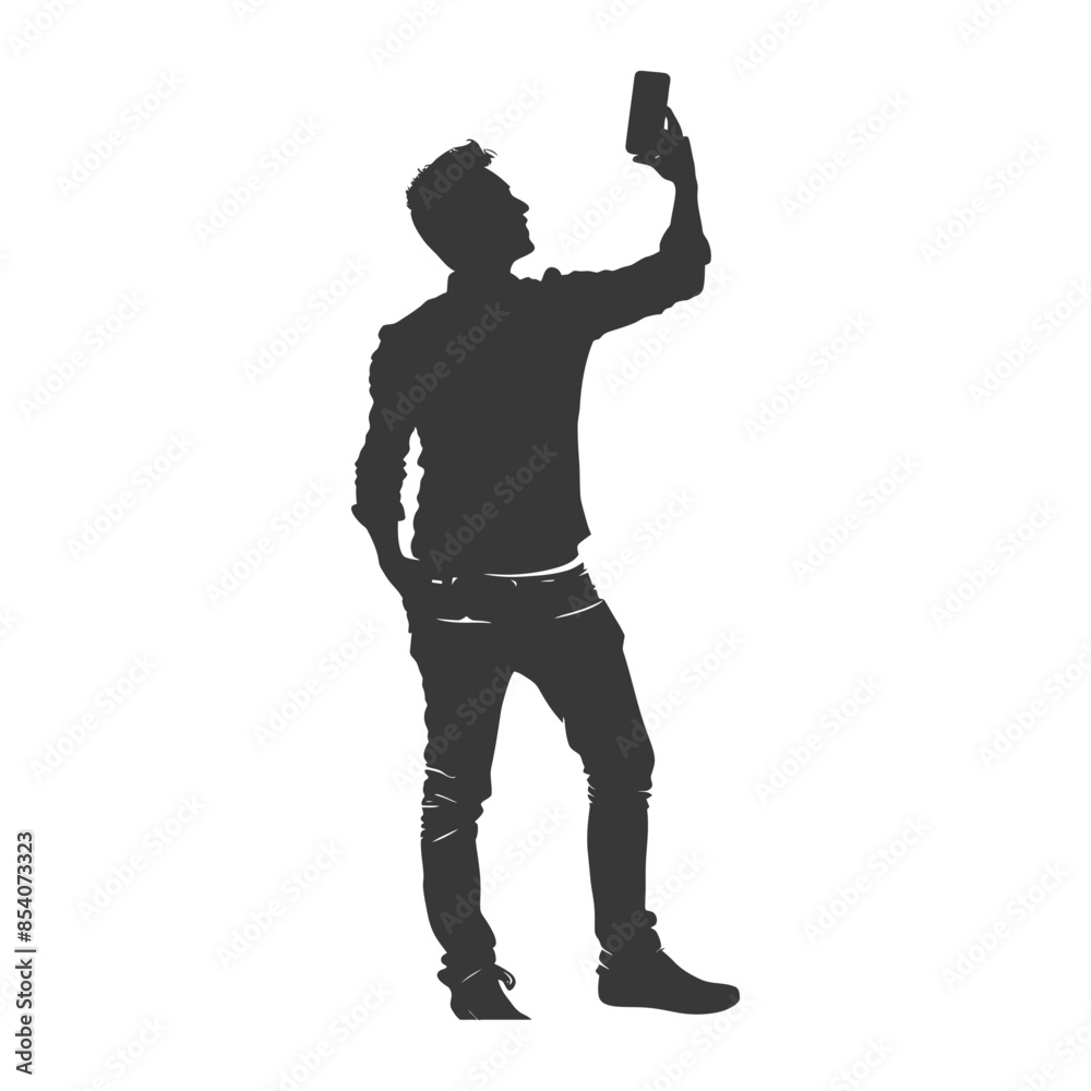 silhouette man taking selfie photo on smartphone with poses black color only silhouette man taking selfie photo on smartphone with poses black color only