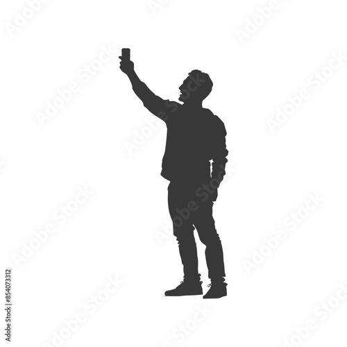 silhouette man taking selfie photo on smartphone with poses black color only