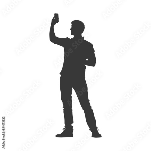 silhouette man taking selfie photo on smartphone with poses black color only