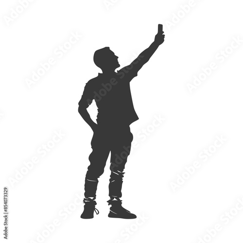 silhouette man taking selfie photo on smartphone with poses black color only
