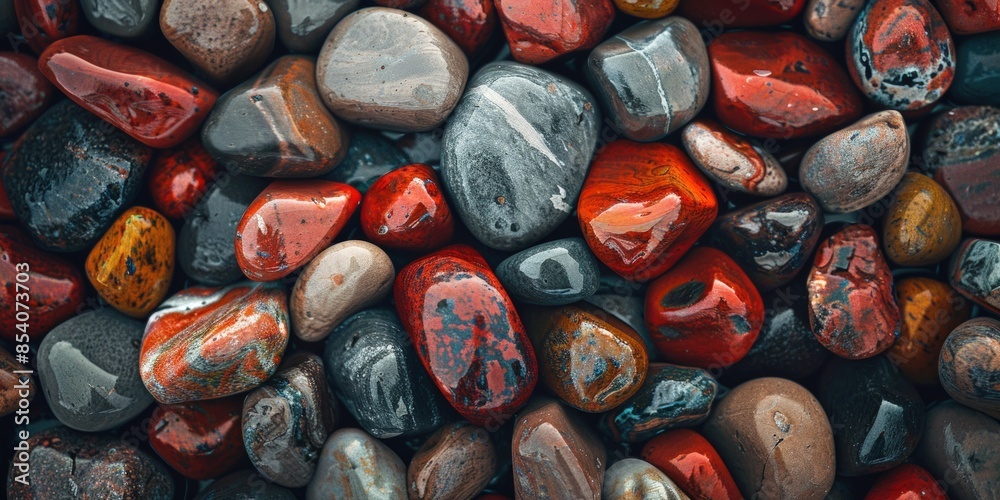 A collection of rocks in various colors, including red, black, and gray. Generate AI image A collection of rocks in various colors, including red, black, and gray. Generate AI image