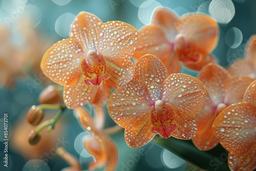 Delicate Orange Orchids with Dew Drops