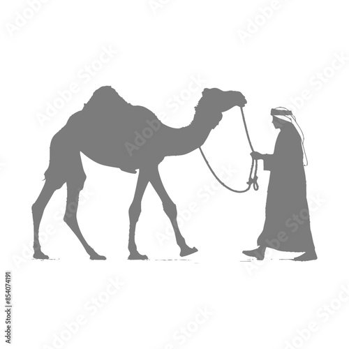 Arabian Silhouette: Man Leading Camel, Desert Simplicity.