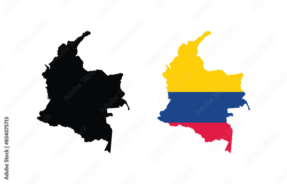 Obraz premium Vector Colombia Map. Map of Colombia with National Flag. 