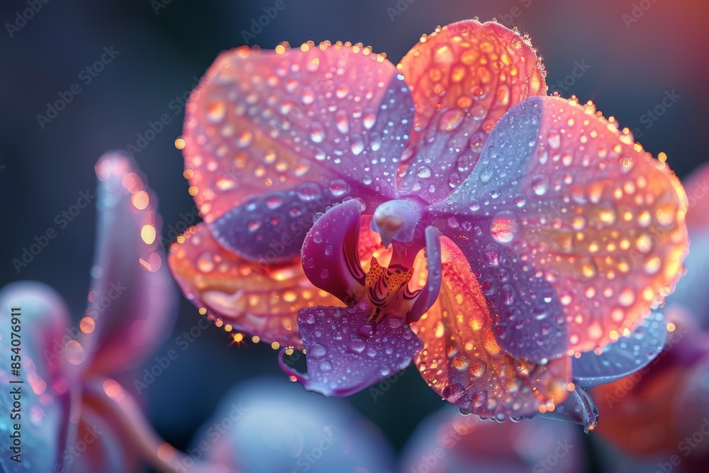 Fototapeta premium Orchid Bloom Covered in Dew Drops